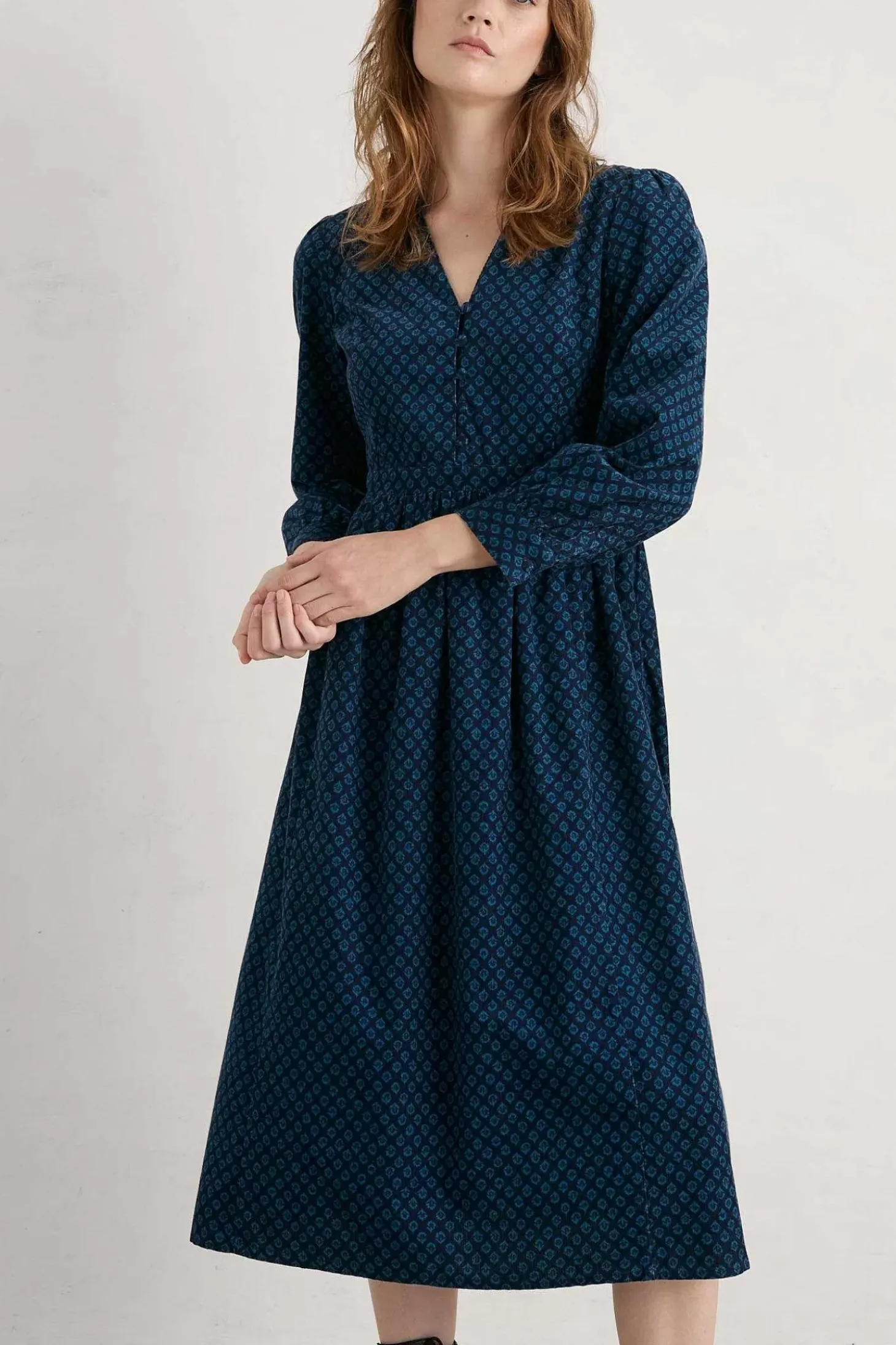 Rose Cottage Printed Cord Midi Dress