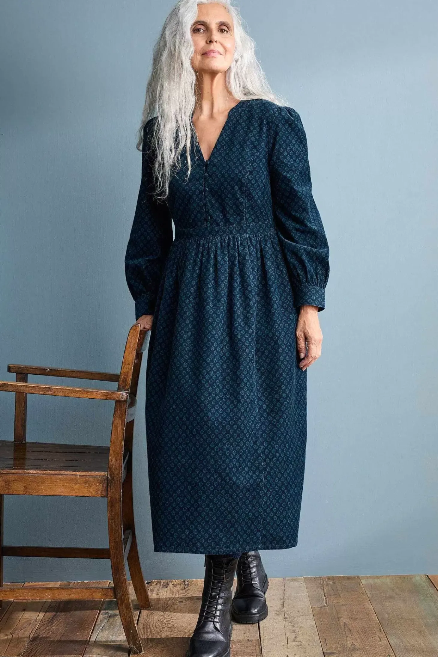 Rose Cottage Printed Cord Midi Dress