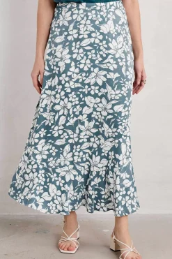 Temple Printed Satin Midi Skirt