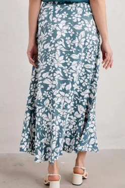 Temple Printed Satin Midi Skirt